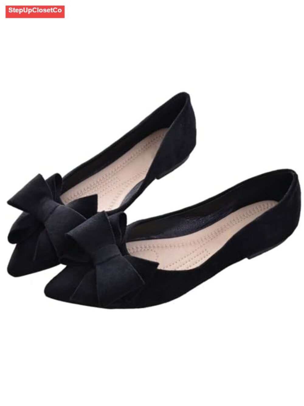 Womens Faux Suede Ballet Flats Pointed Toe Bow Slip On